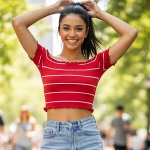 Tres Bien Red and White Knit Top